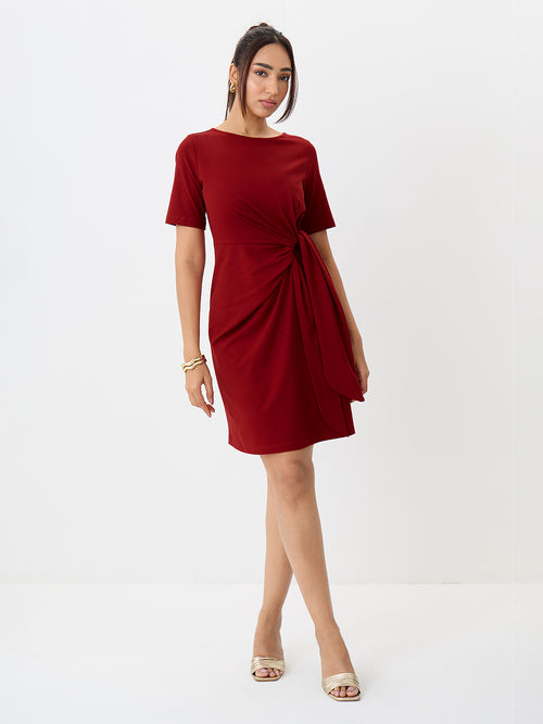 TrueStretch Red Side Tie-Up Mini Dress