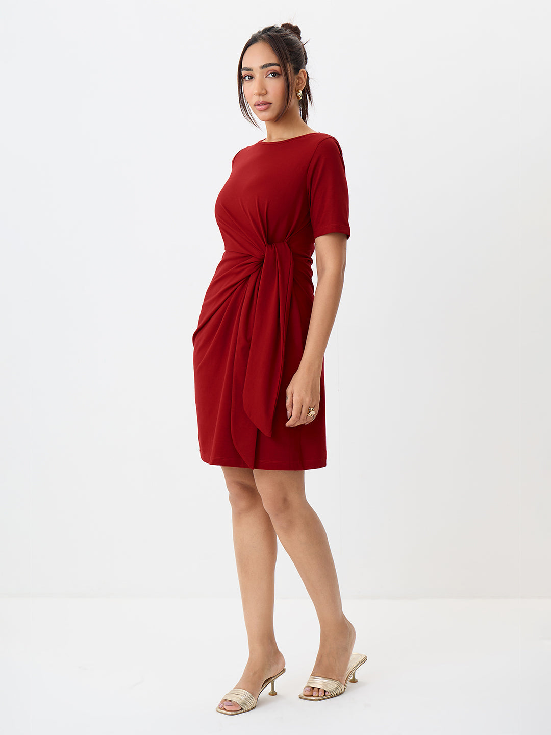 TrueStretch Red Side Tie-Up Mini Dress