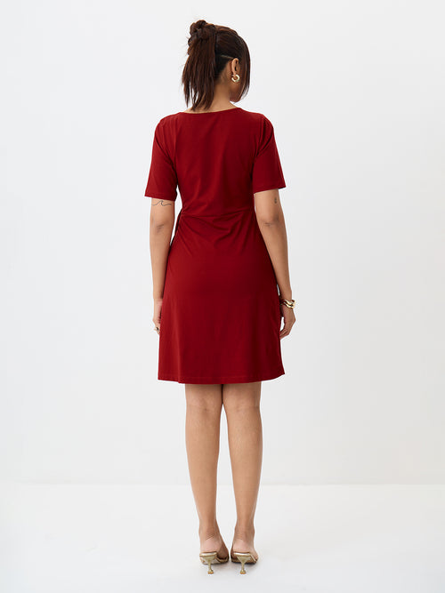 TrueStretch Red Side Tie-Up Mini Dress