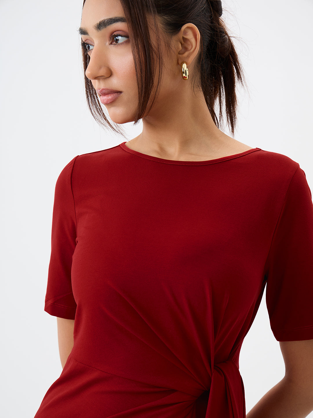 TrueStretch Red Side Tie-Up Mini Dress