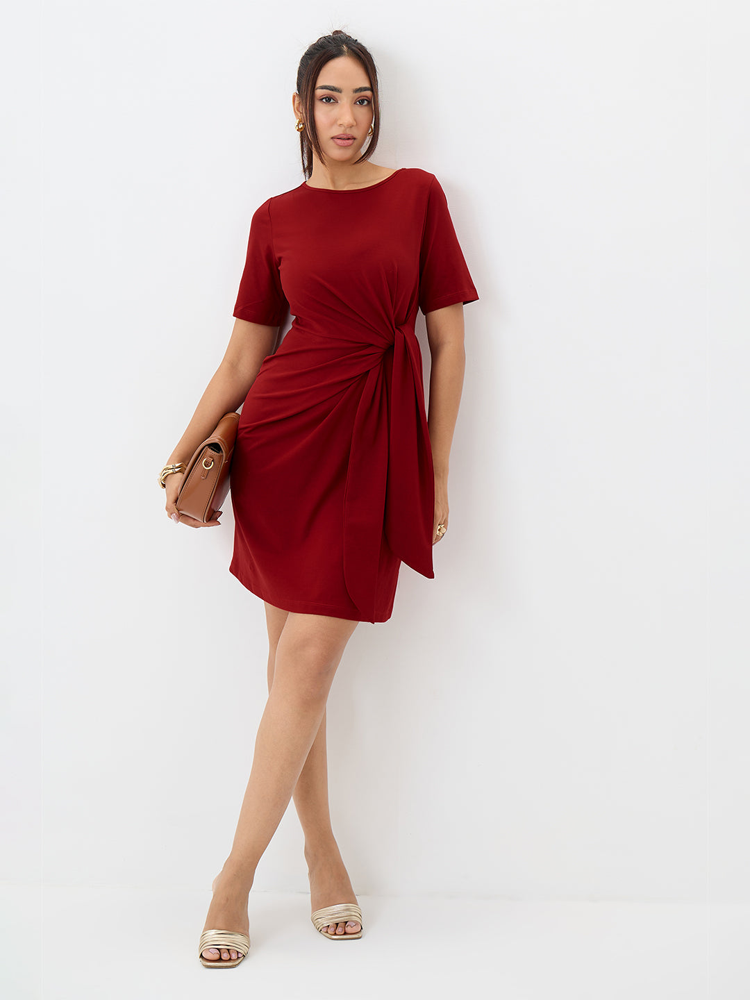 TrueStretch Red Side Tie-Up Mini Dress