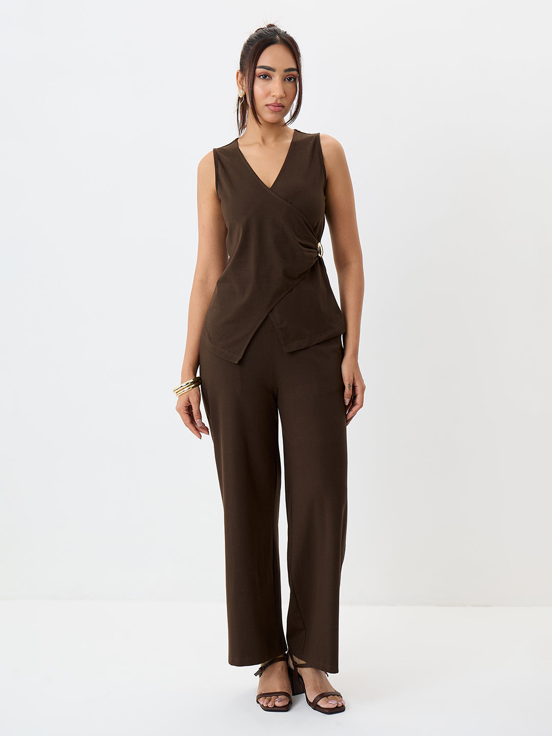 TrueStretch Brown Wrap Top Co-ord
