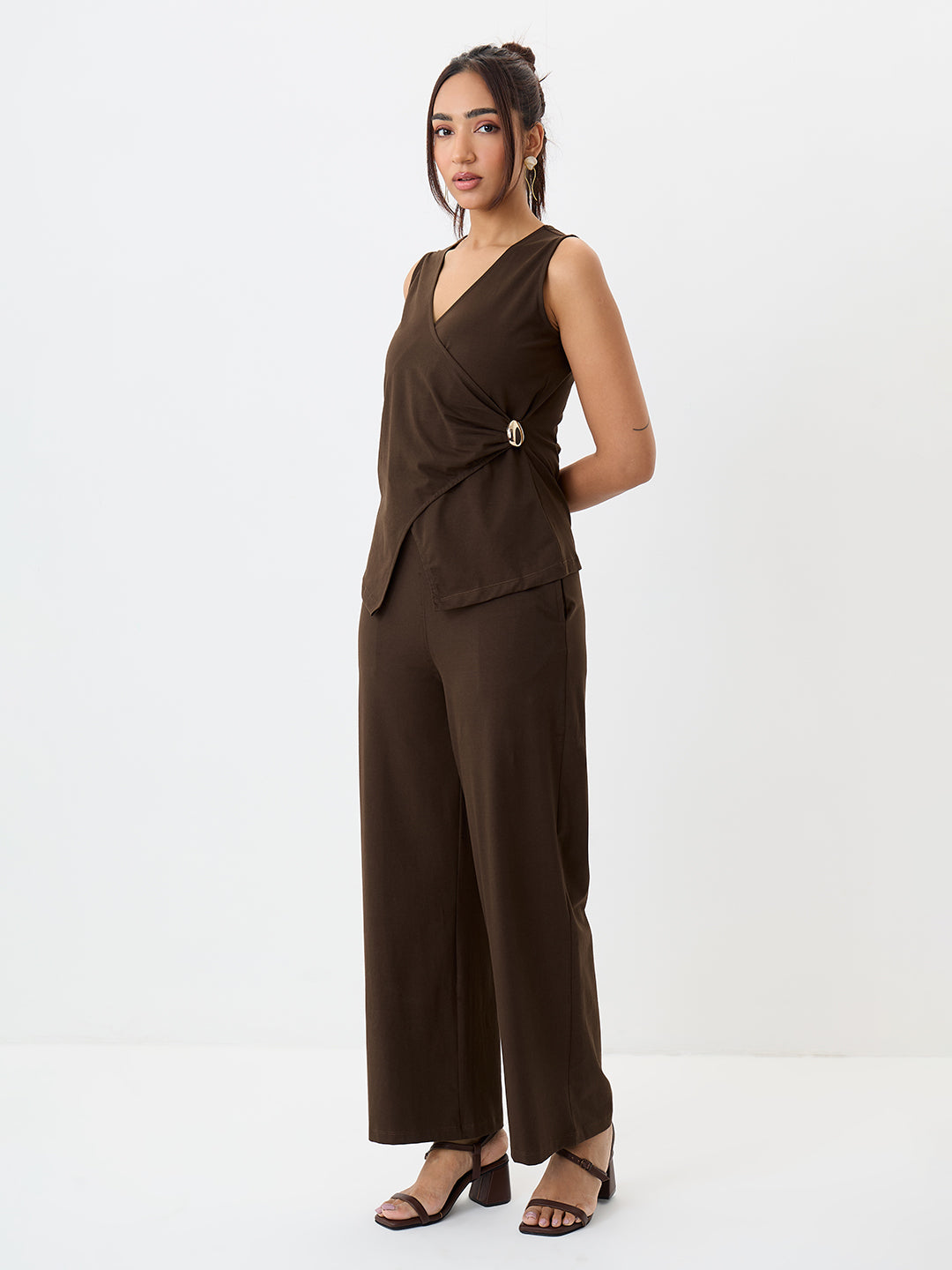 TrueStretch Brown Wrap Top Co-ord