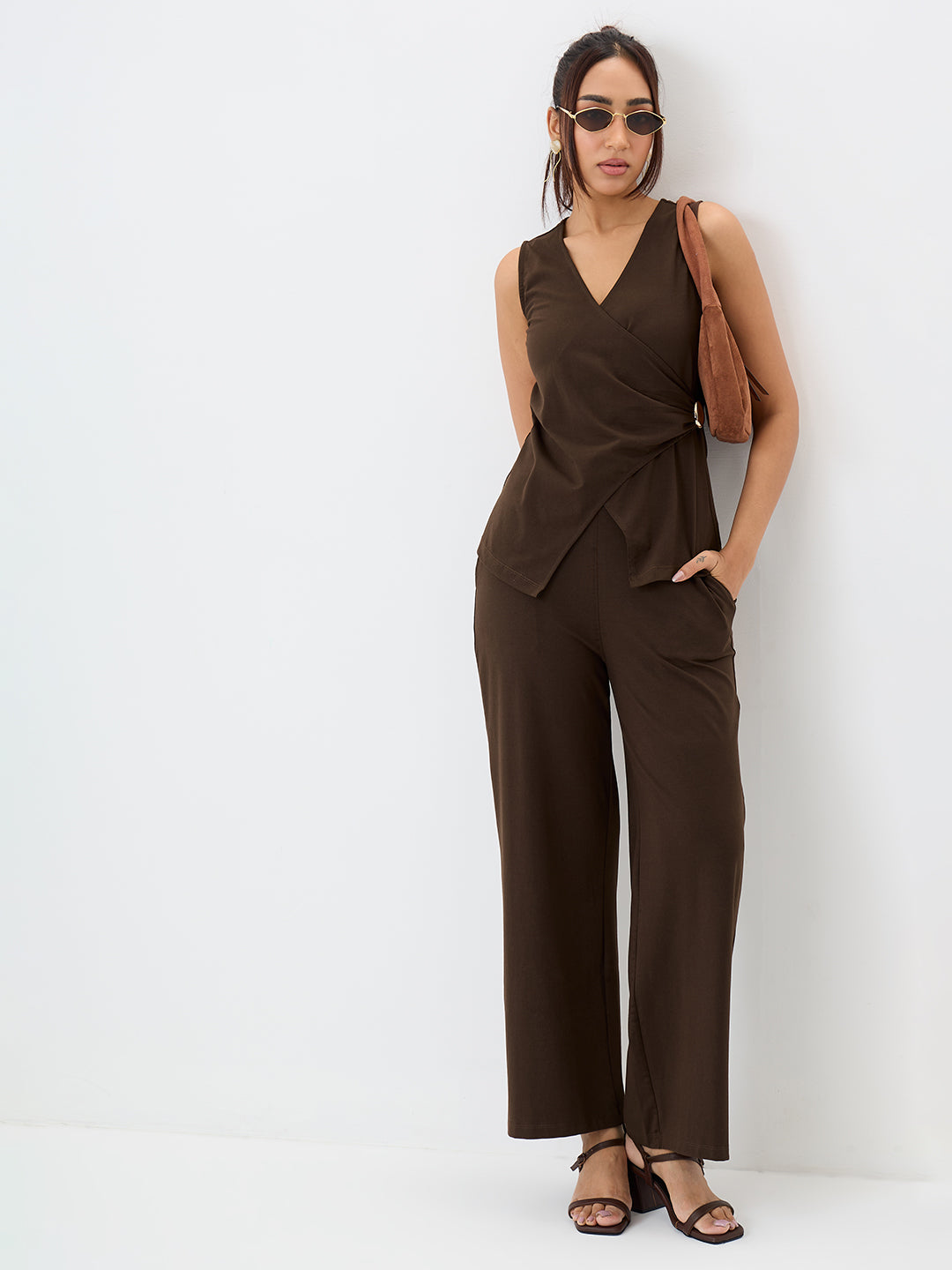 TrueStretch Brown Wrap Top Co-ord