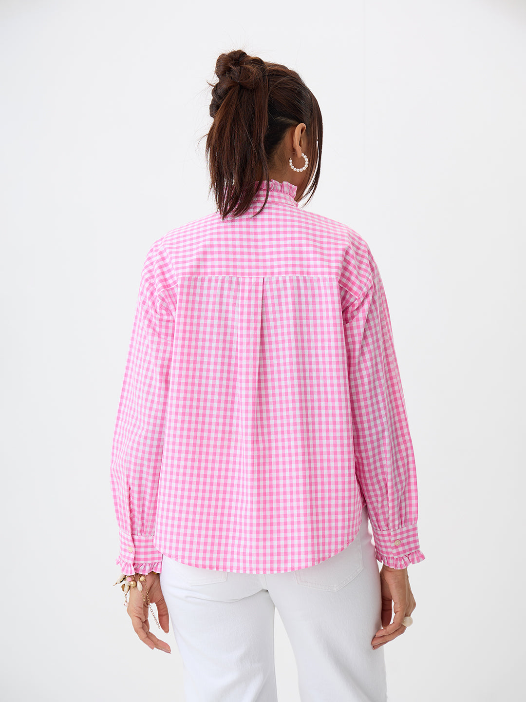 Pink Gingham Frill Detail Shirt