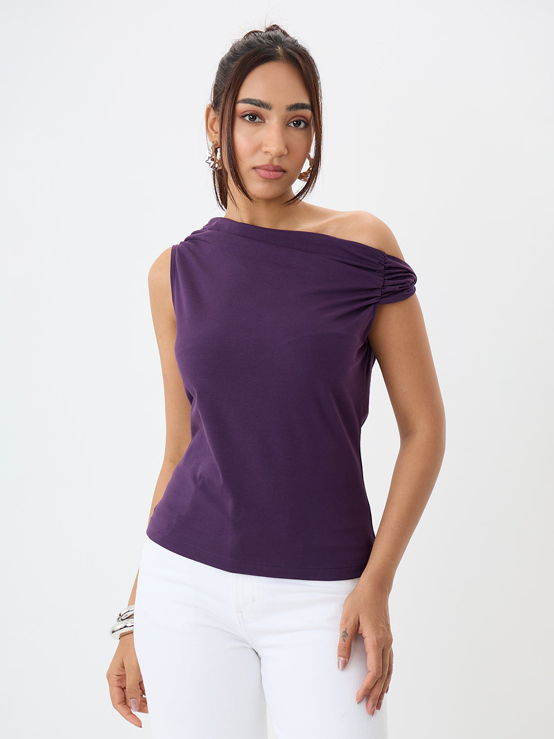 TrueStretch Deep Purple One Shoulder Top