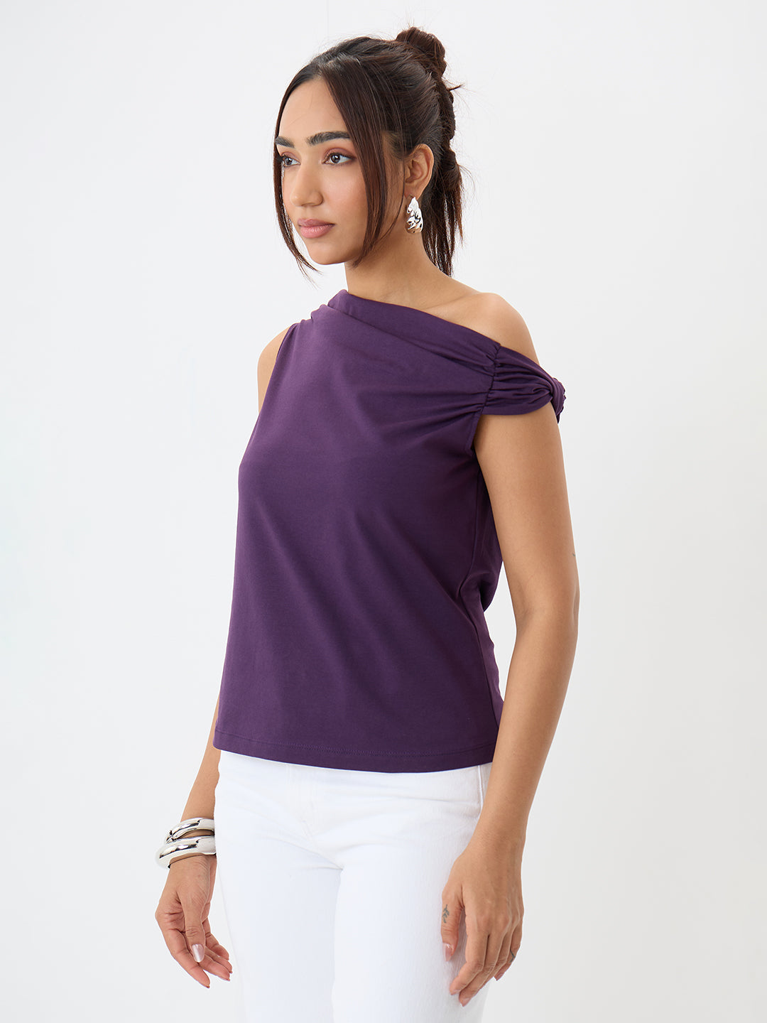 TrueStretch Deep Purple One Shoulder Top