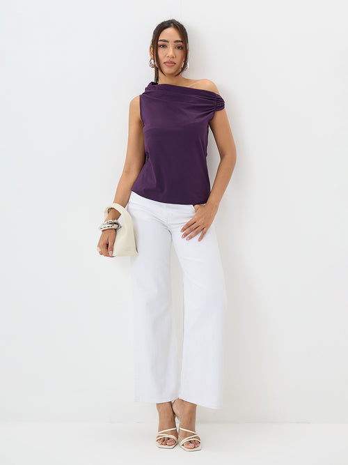 TrueStretch Deep Purple One Shoulder Top