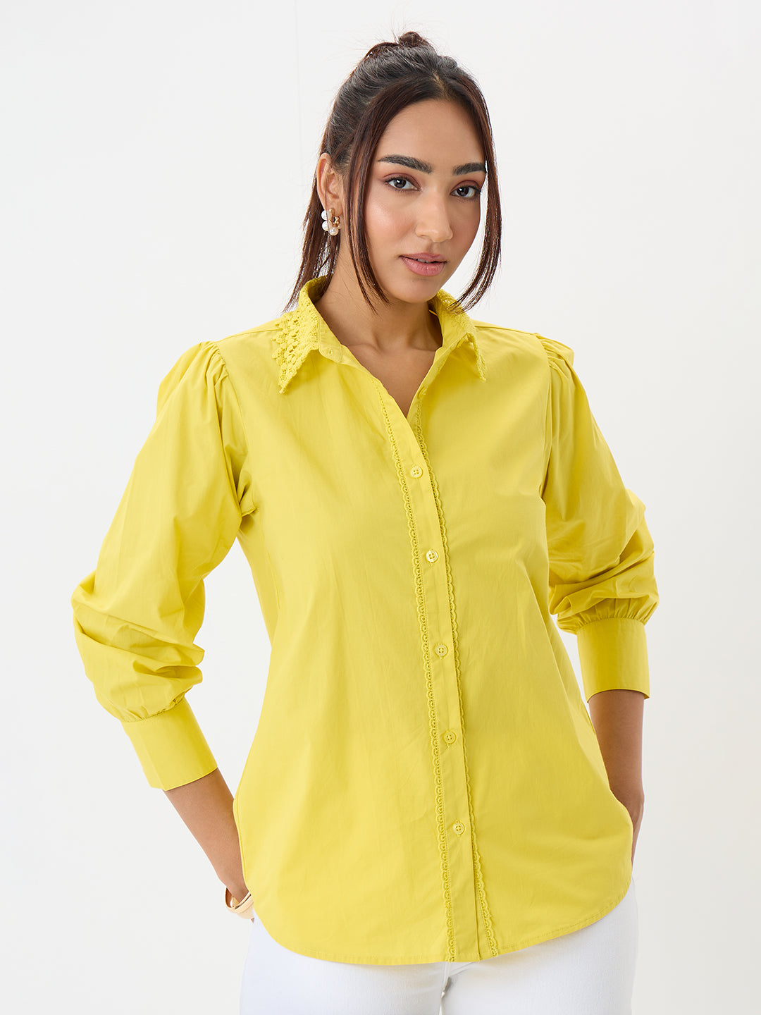 PaperLite Poplin Citrine Lace Detail Shirt