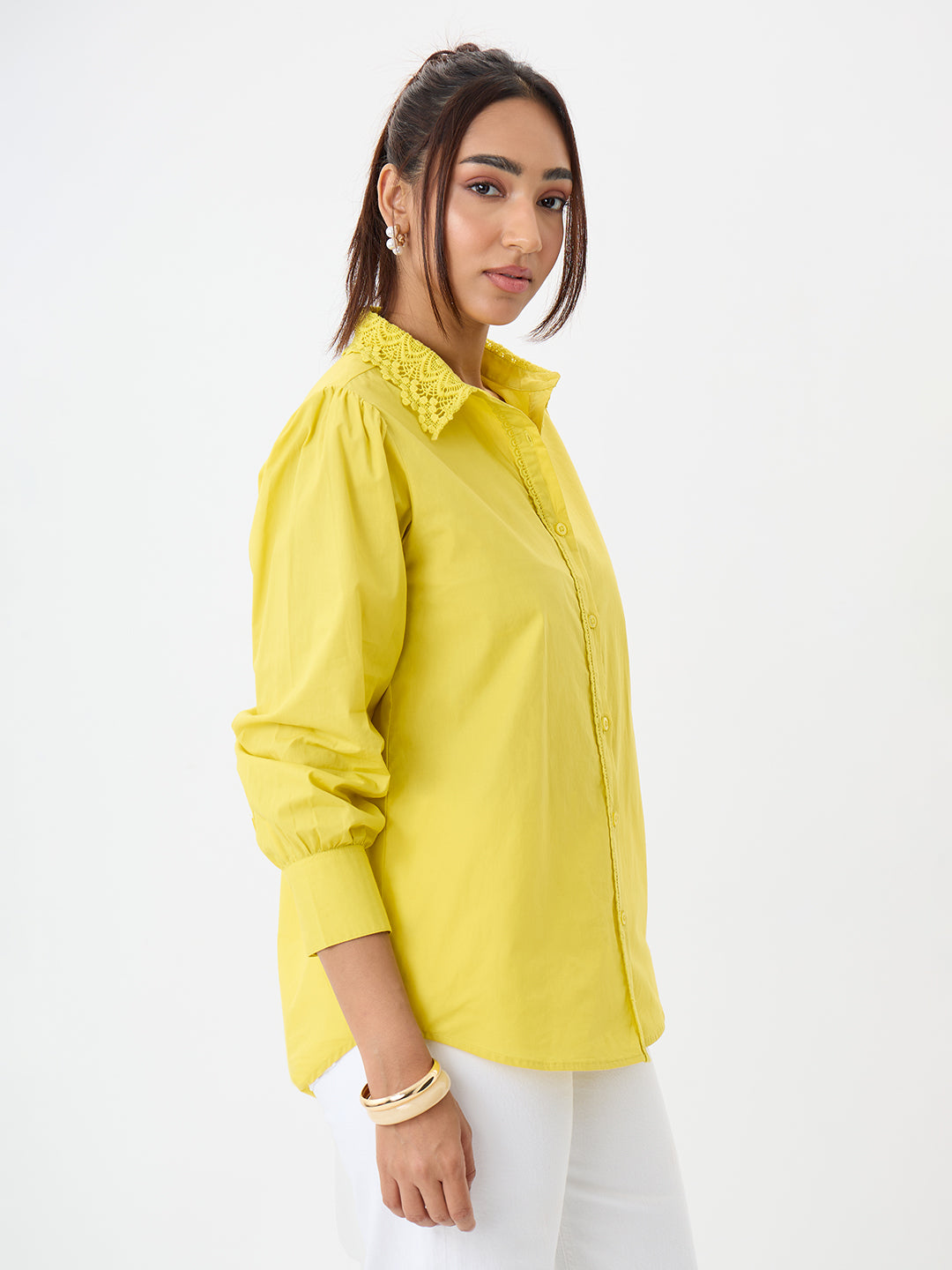 PaperLite Poplin Citrine Lace Detail Shirt