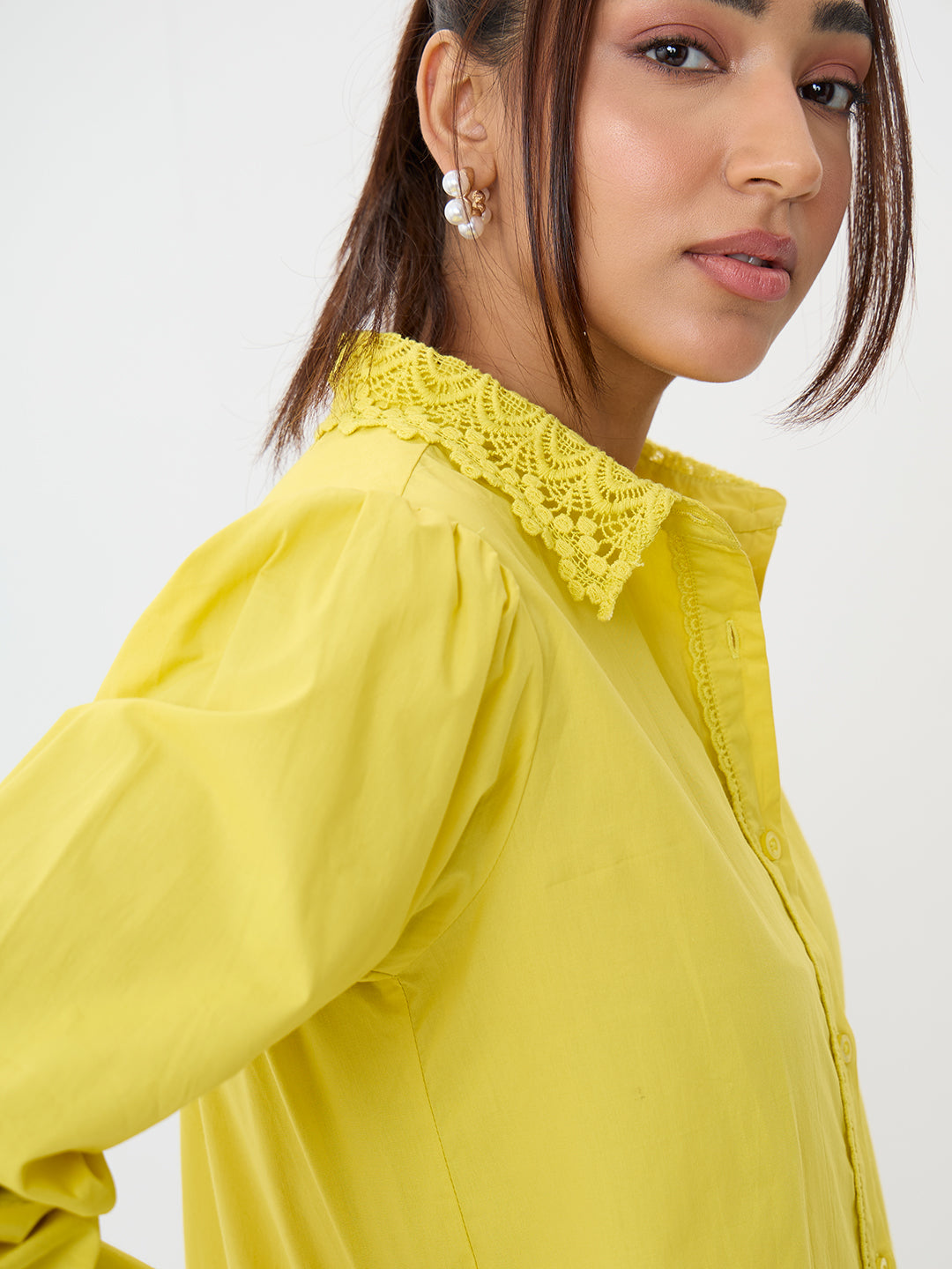 PaperLite Poplin Citrine Lace Detail Shirt