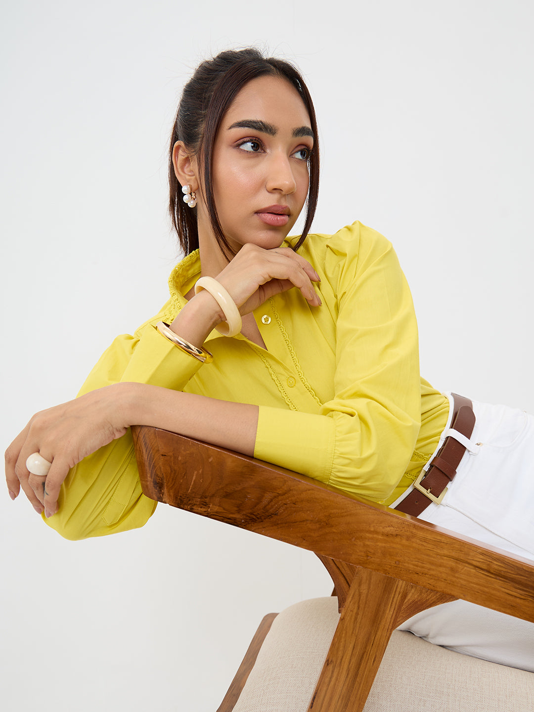 PaperLite Poplin Citrine Lace Detail Shirt