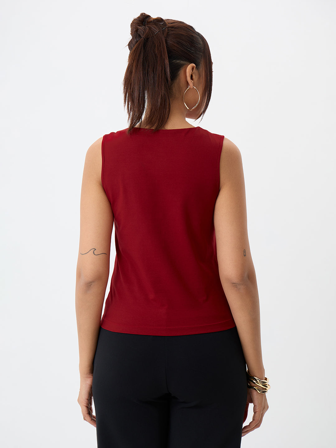 TrueStretch Red Asymmetric Neck Top
