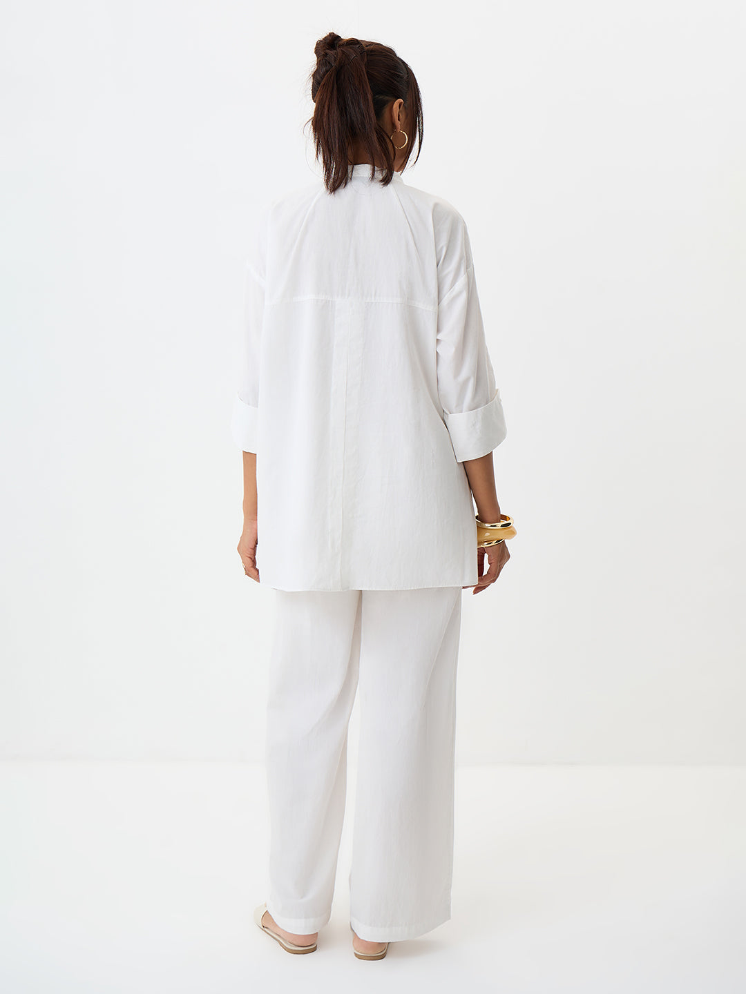 White Poplin Longline Shirt And Pants Co-Ord