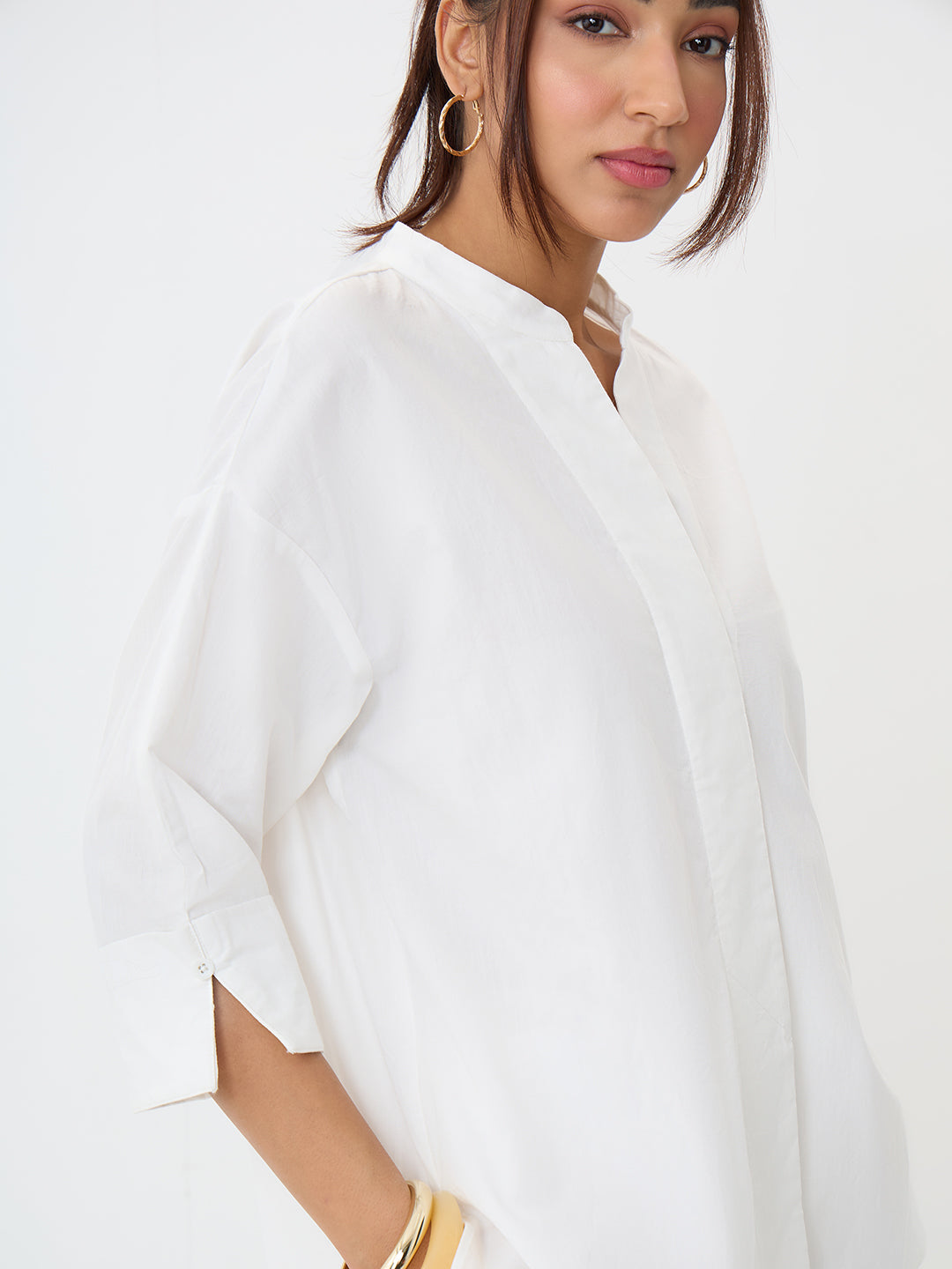 White Poplin Longline Shirt And Pants Co-Ord
