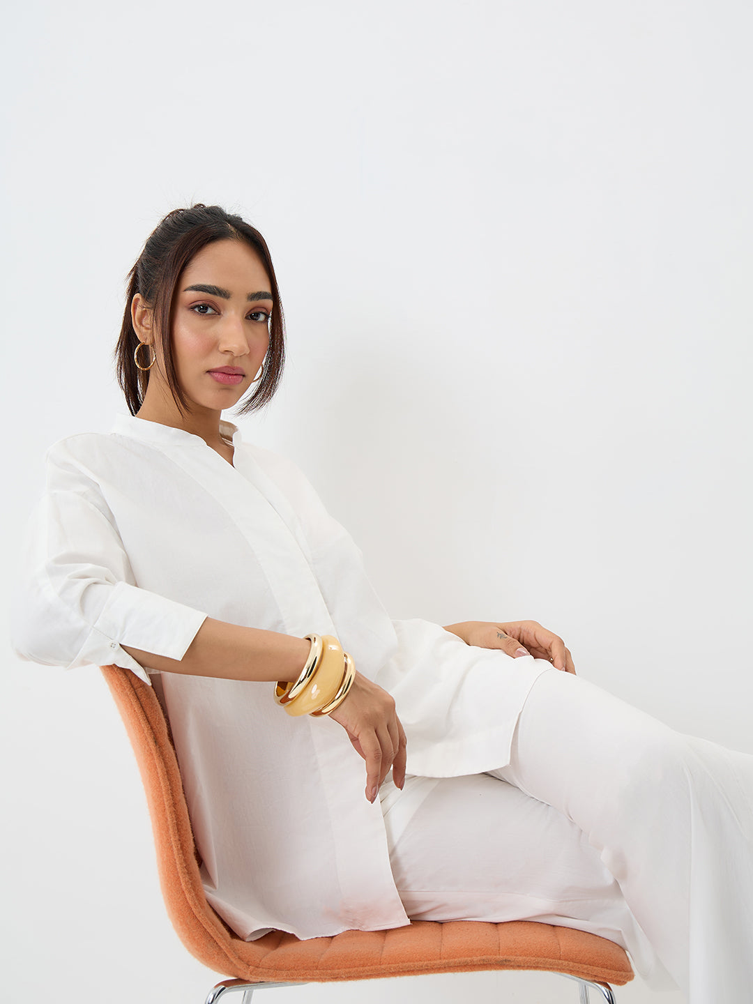 White Poplin Longline Shirt And Pants Co-Ord