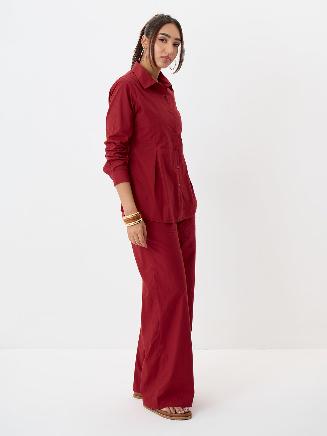 Red Poplin Tunic And Pants Co-Ord
