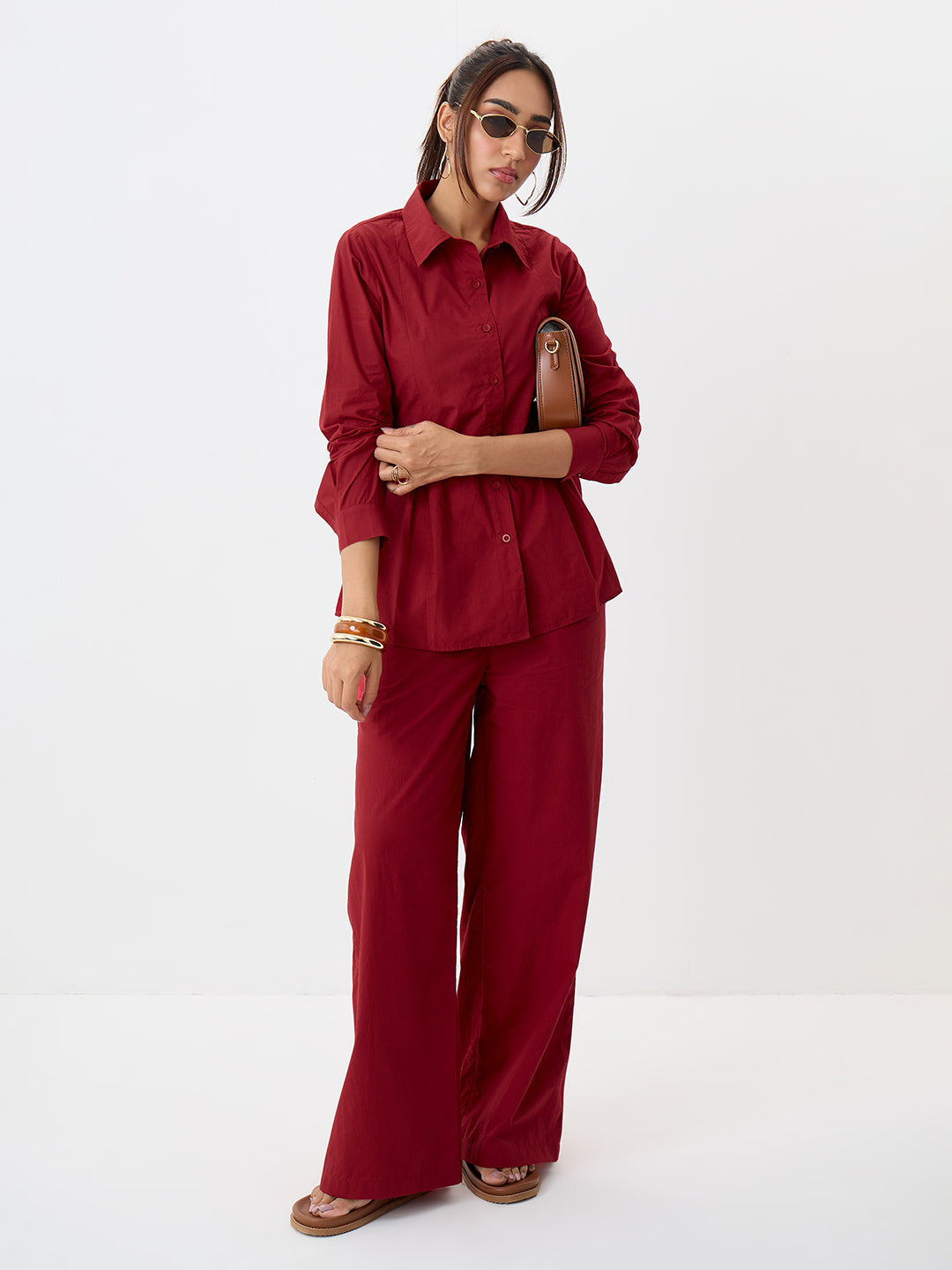 Red Poplin Tunic And Pants Co-Ord