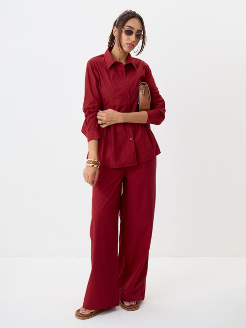 Red Poplin Tunic And Pants Co-Ord