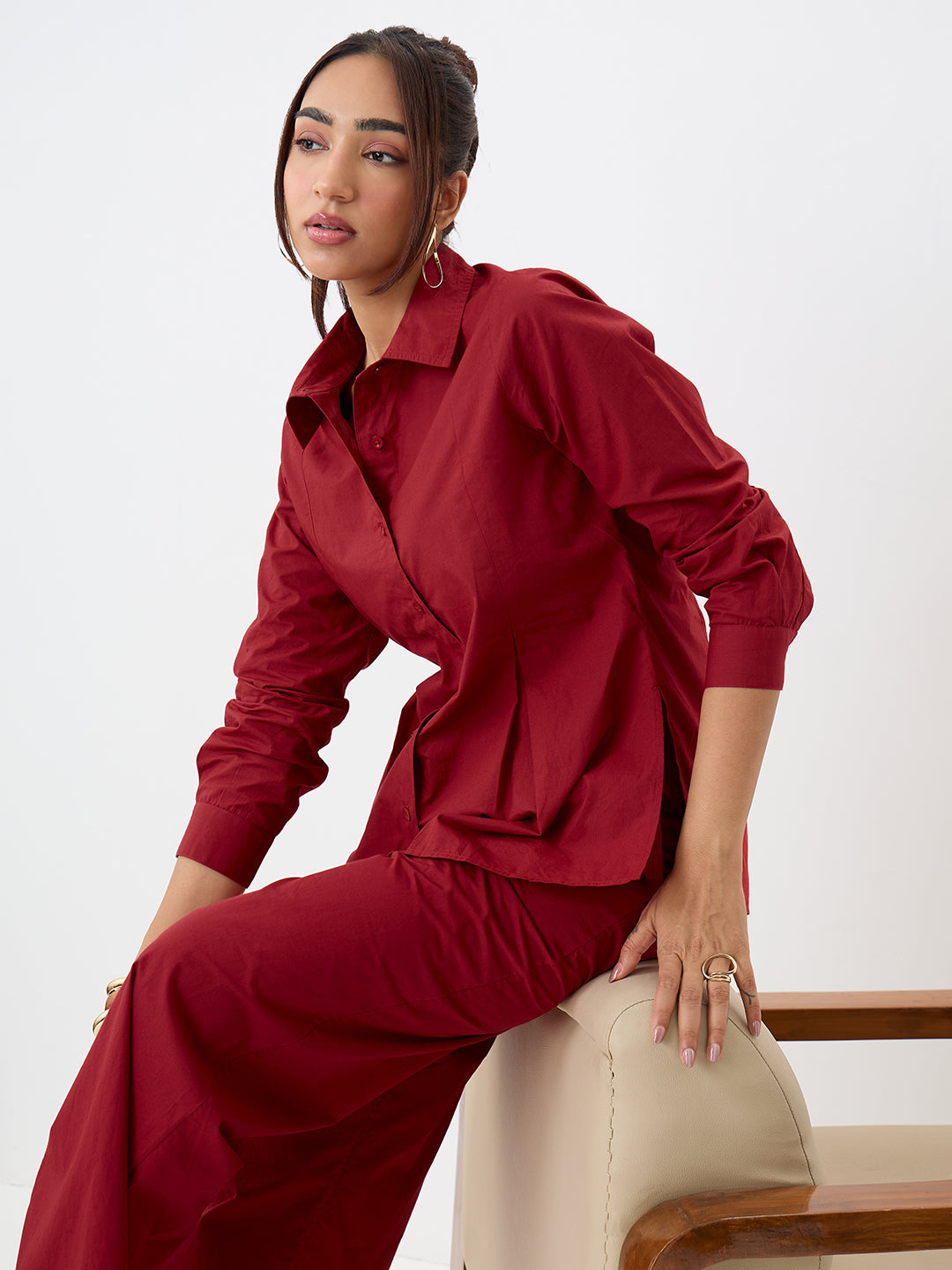 Red Poplin Tunic And Pants Co-Ord