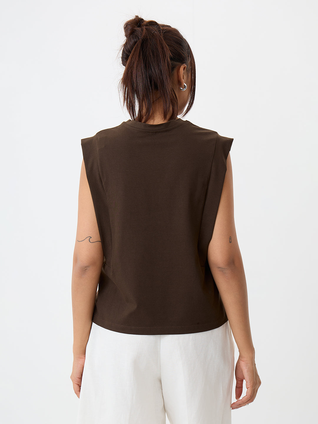 TrueStretch Brown Sleeveless T-shirt