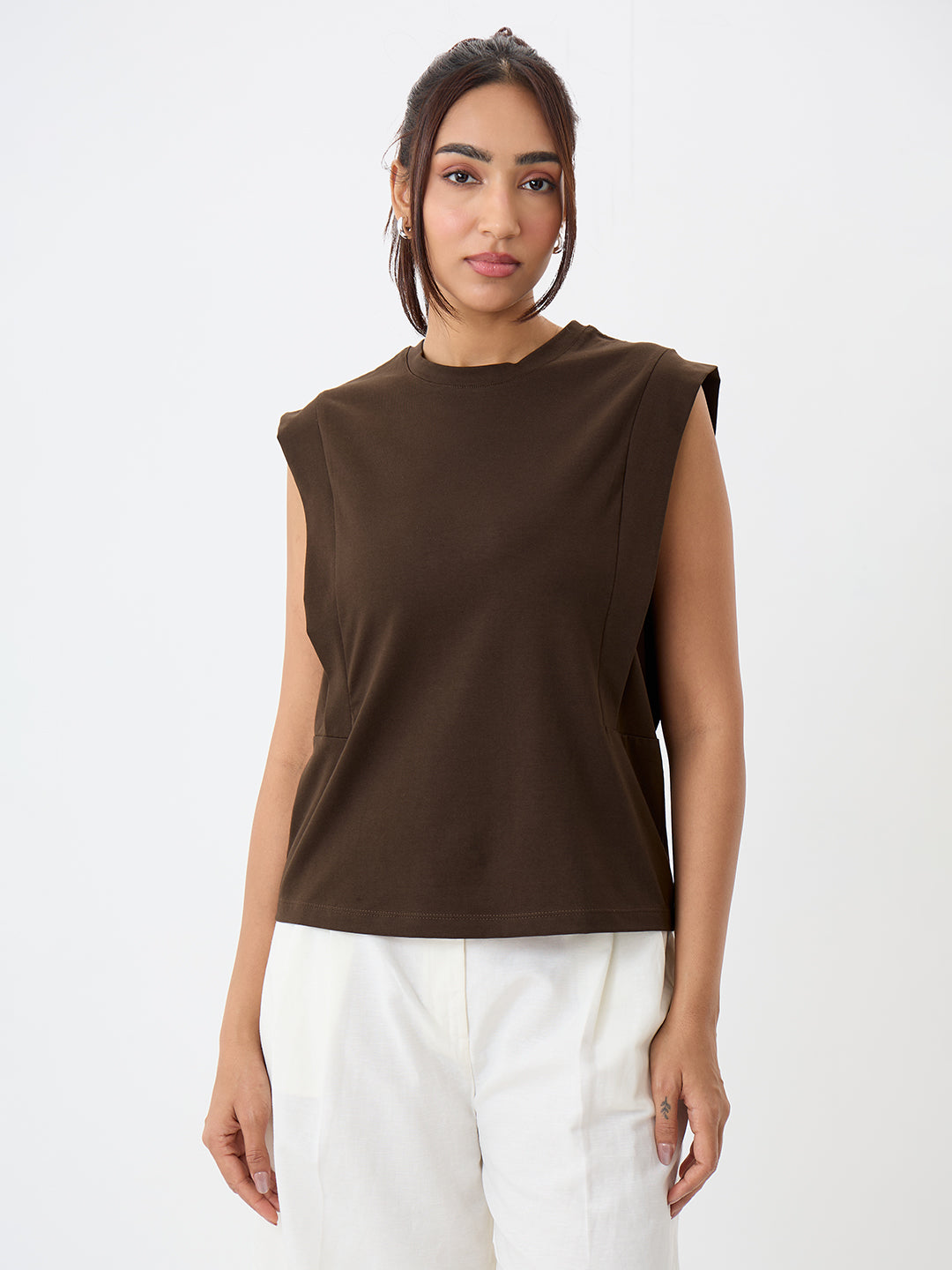 TrueStretch Brown Sleeveless T-shirt