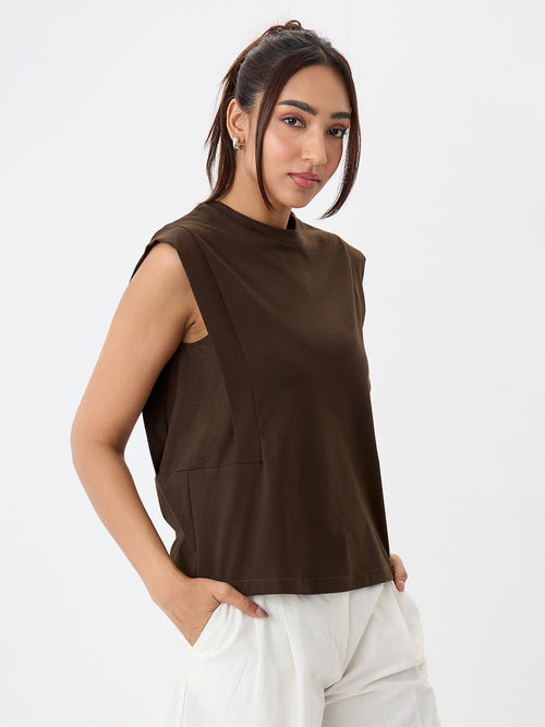 TrueStretch Brown Sleeveless T-shirt