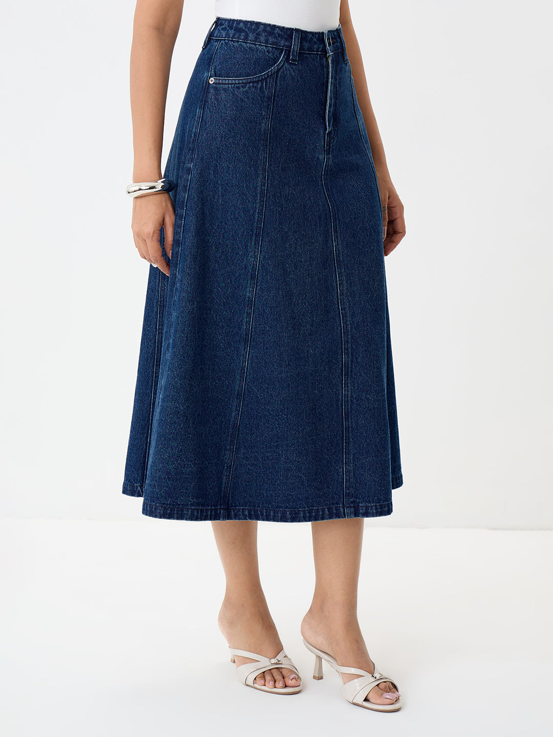 DenimClassic Navy A-Line Midi Skirt