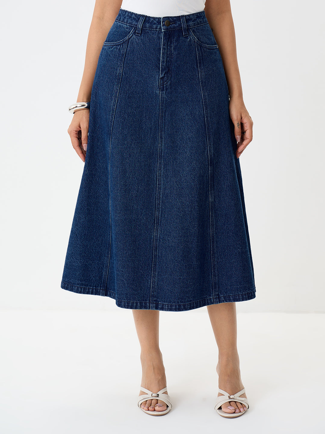 DenimClassic Navy A-Line Midi Skirt