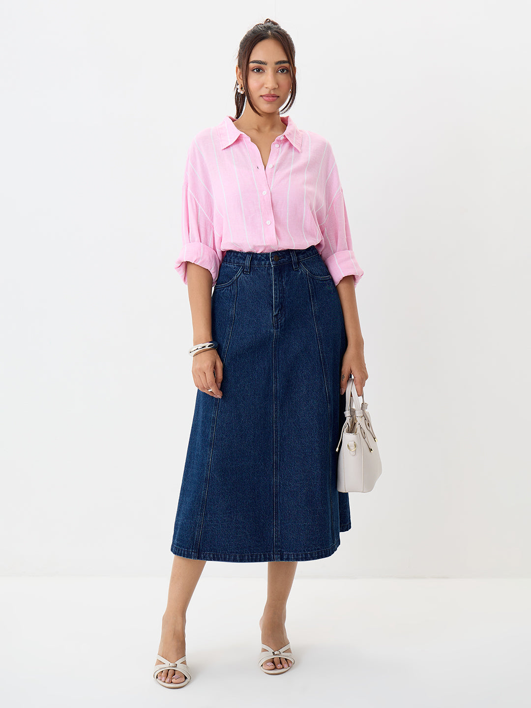 DenimClassic Navy A-Line Midi Skirt