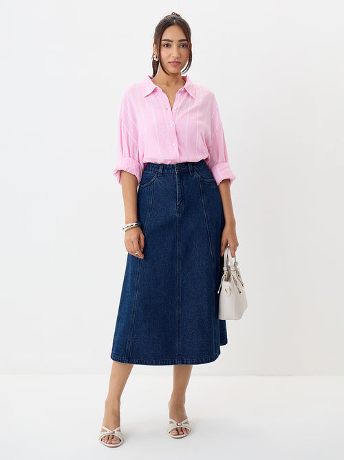 DenimClassic Navy A-Line Midi Skirt