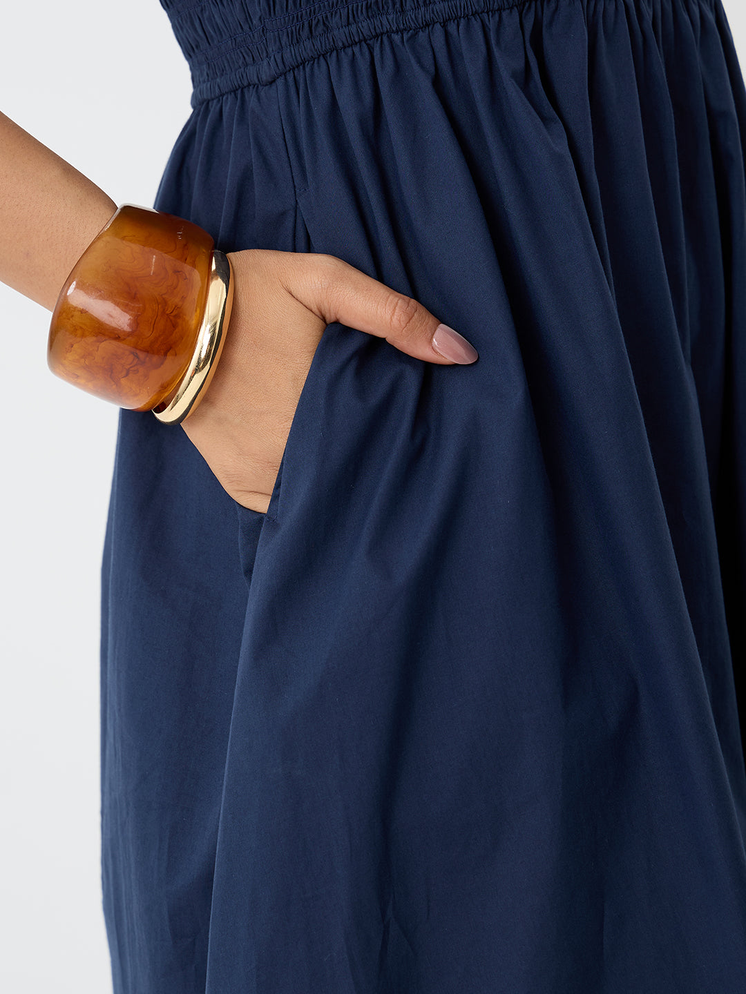 PaperLite Poplin Navy Smocked Maxi Dress