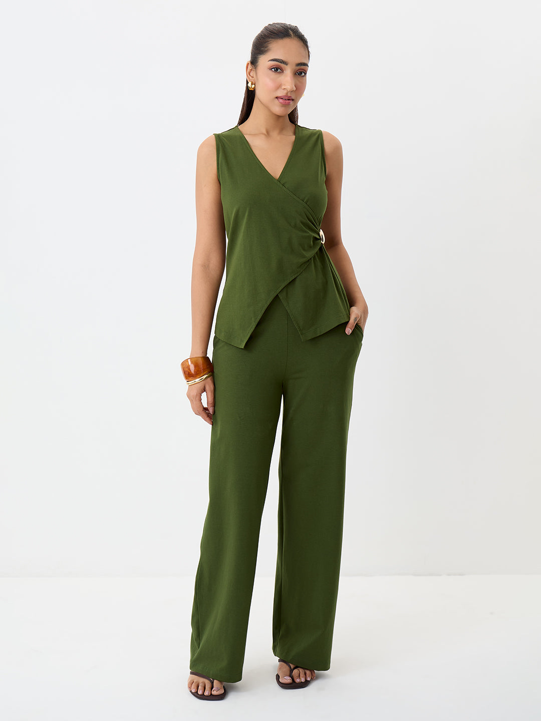 TrueStretch Olive Wrap Top Co-ord