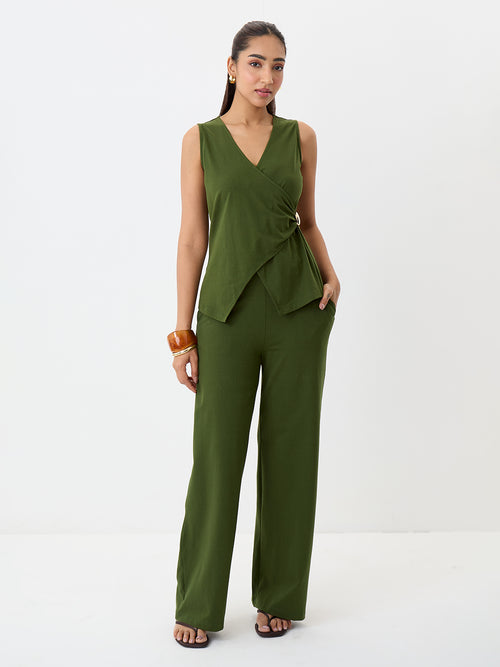TrueStretch Olive Wrap Top Co-ord