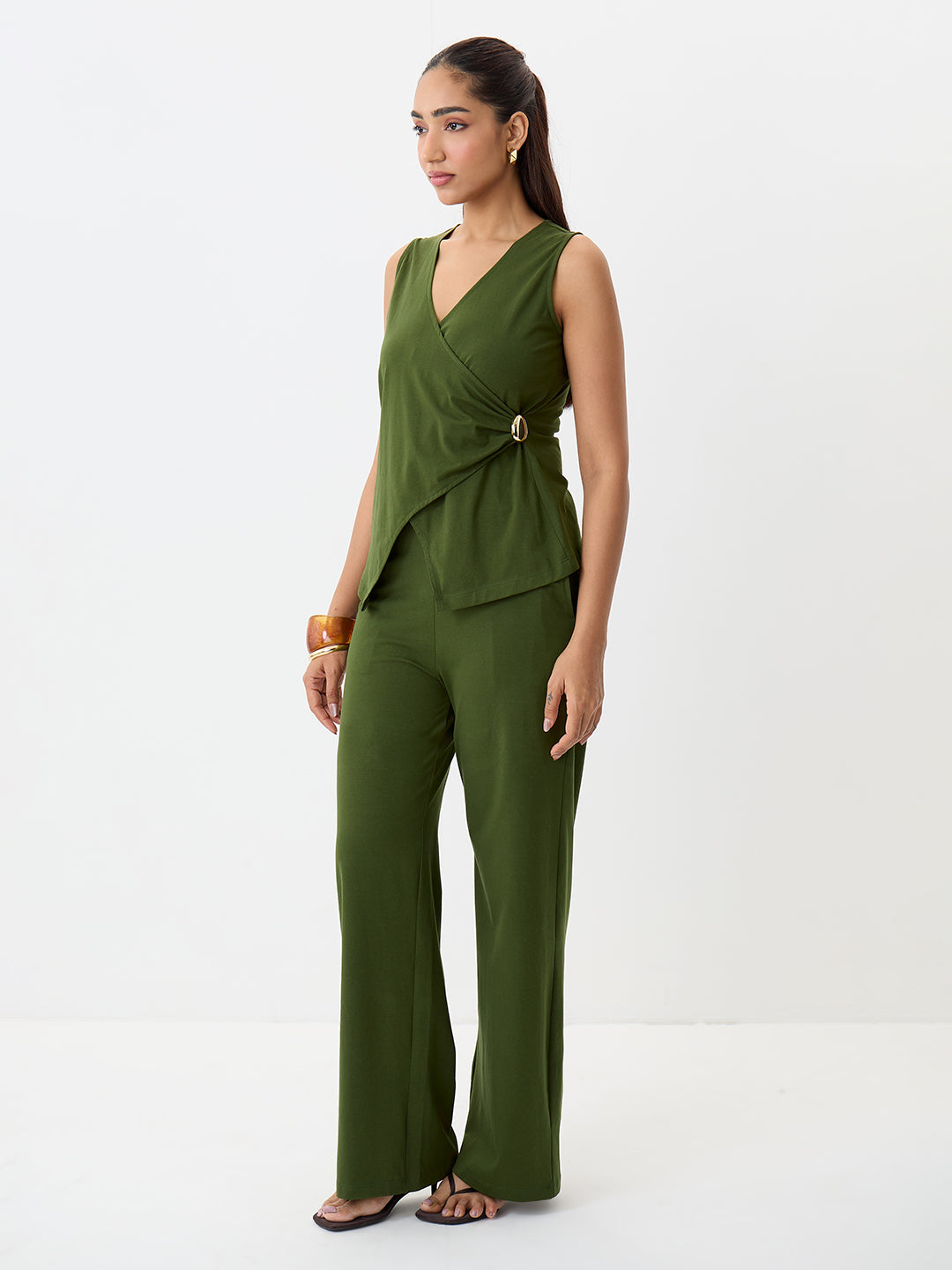 TrueStretch Olive Wrap Top Co-ord