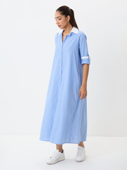 Blue Stripe Colorblock Maxi Dress
