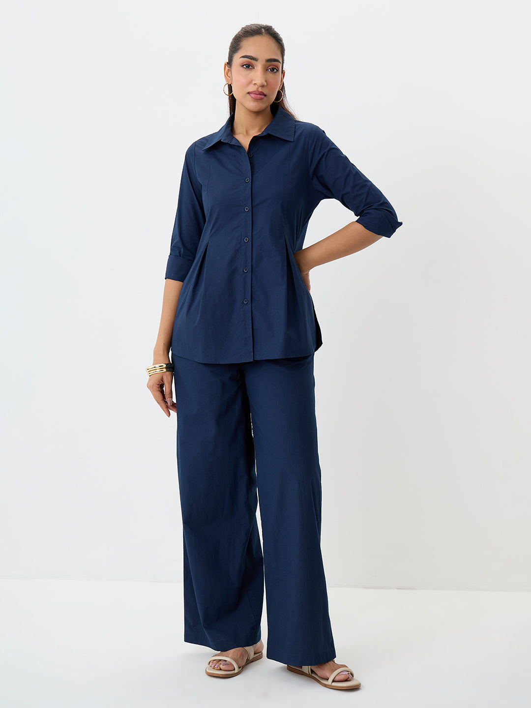 Navy Poplin Tunic And Pants Co-Ord