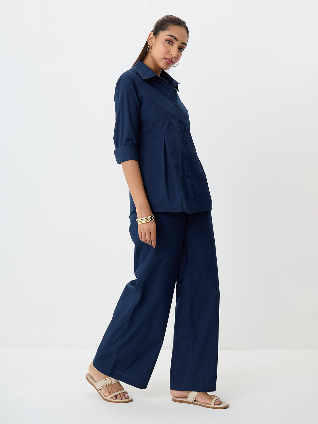 Navy Poplin Tunic And Pants Co-Ord
