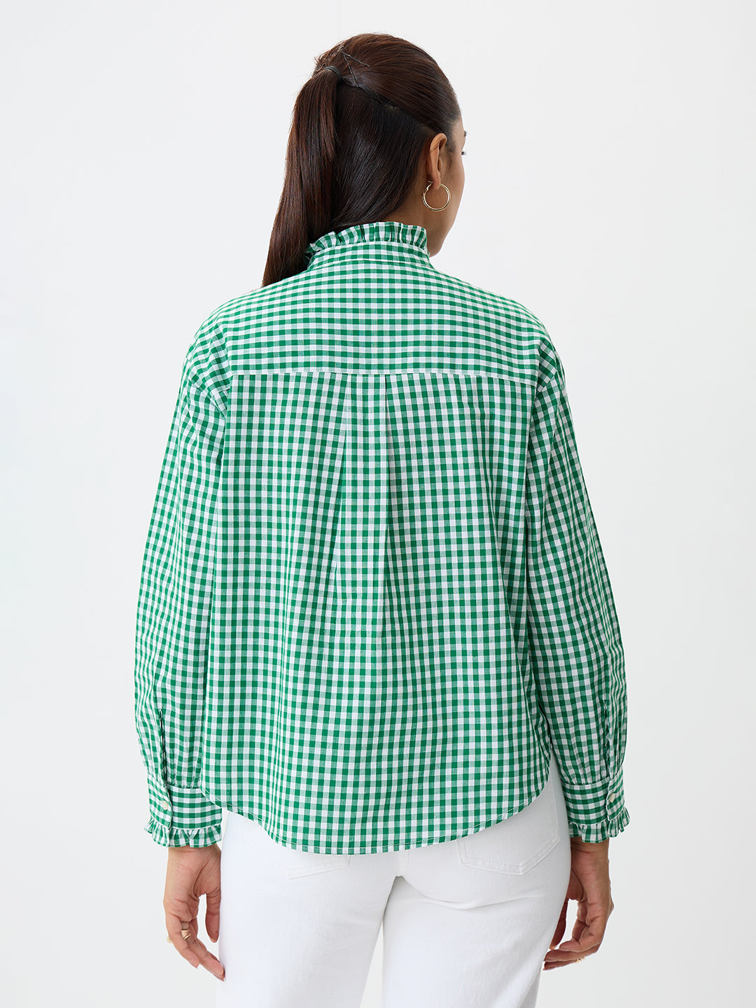 Green Gingham Frill Detail Shirt