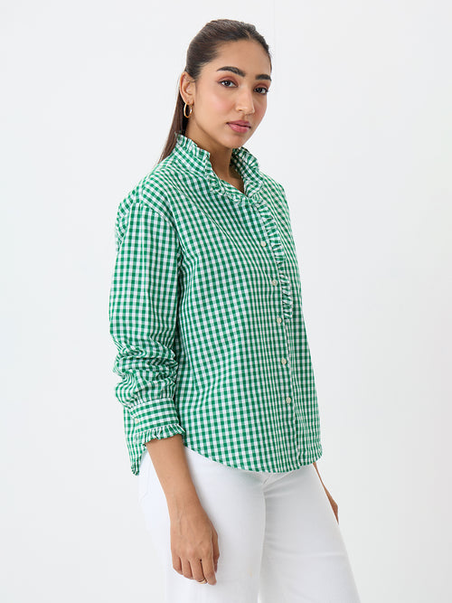 Green Gingham Frill Detail Shirt