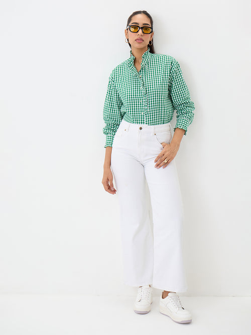 Green Gingham Frill Detail Shirt