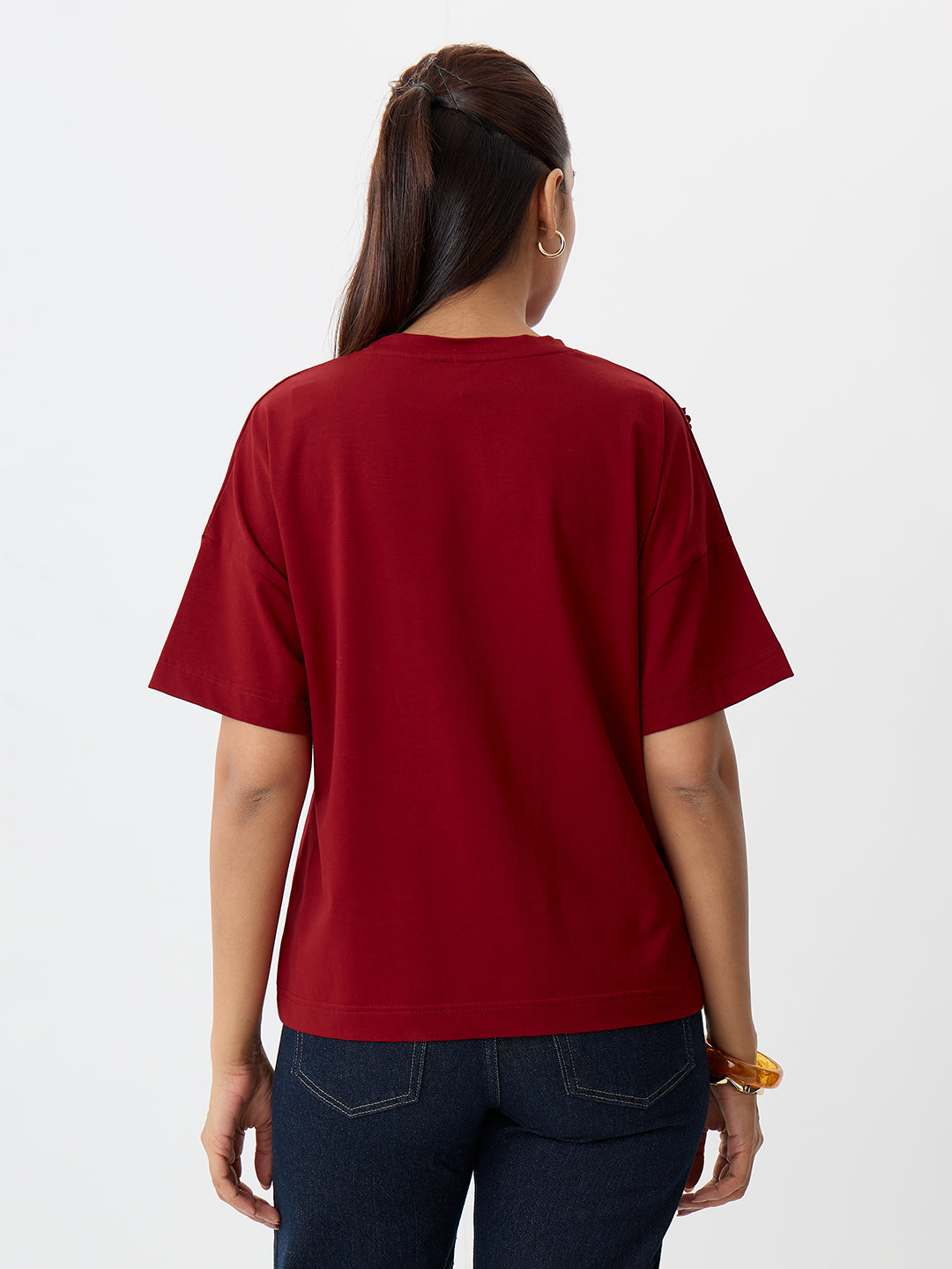 TrueStretch Red Flower Patch T-shirt