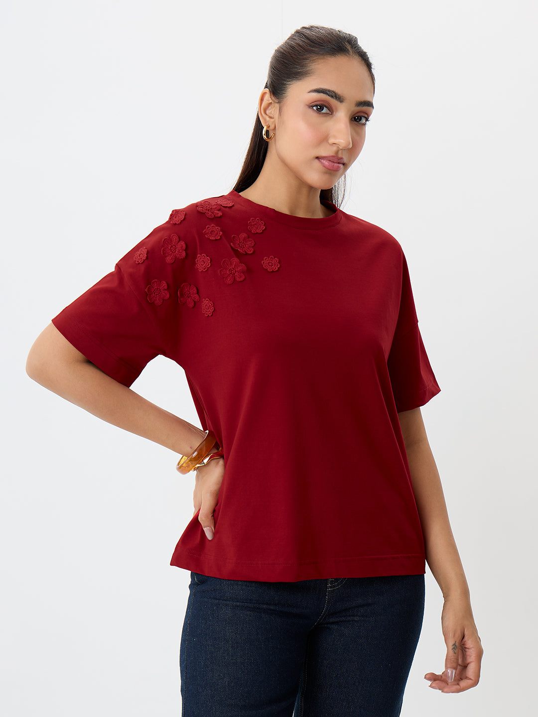 TrueStretch Red Flower Patch T-shirt
