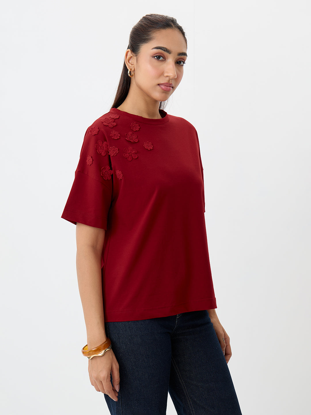 TrueStretch Red Flower Patch T-shirt