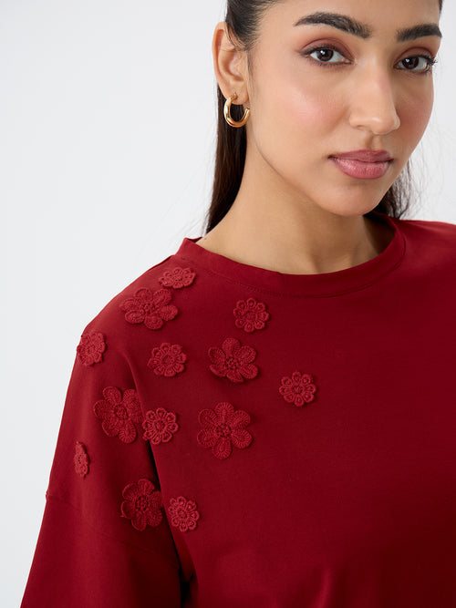 TrueStretch Red Flower Patch T-shirt