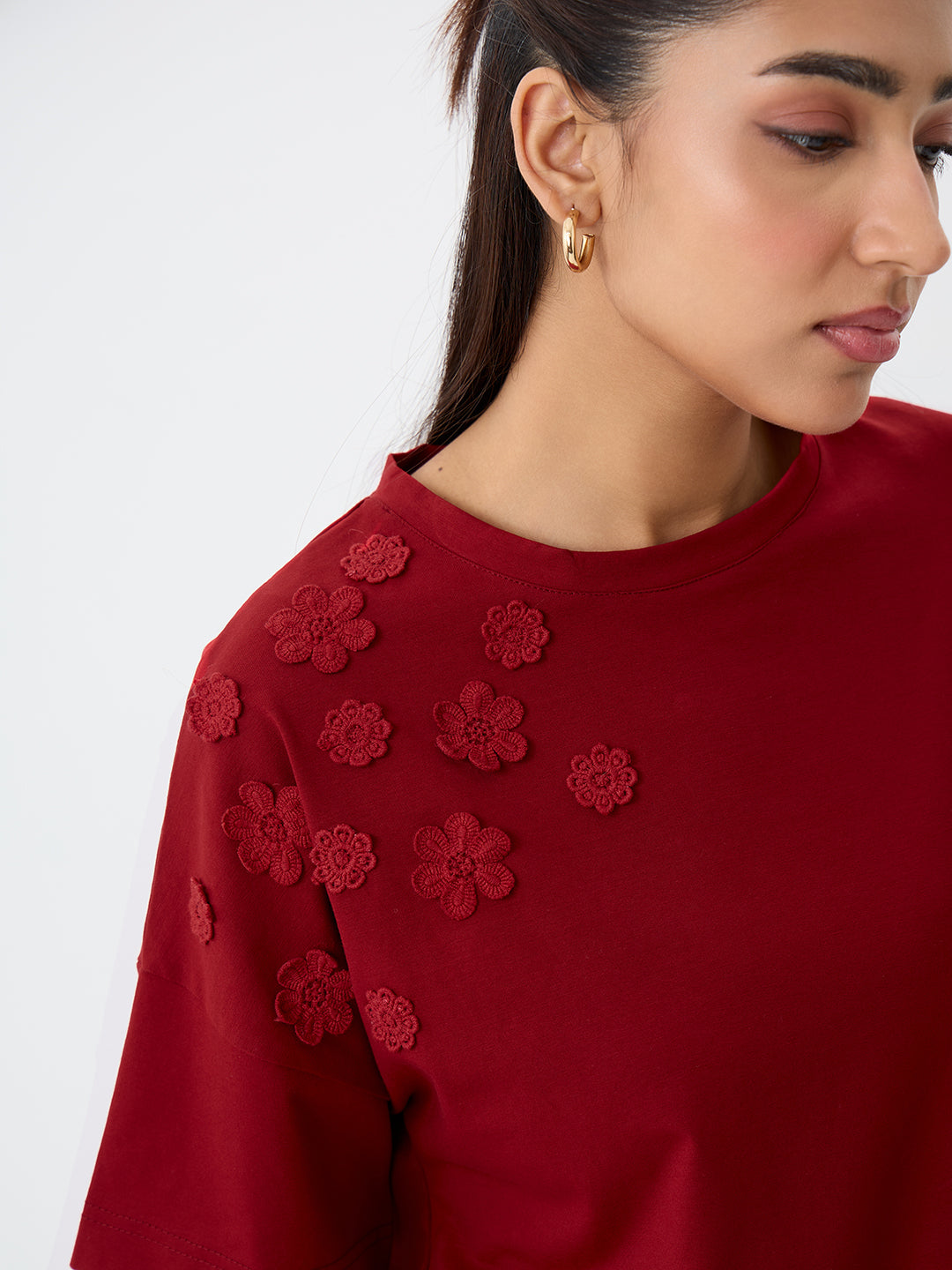TrueStretch Red Flower Patch T-shirt