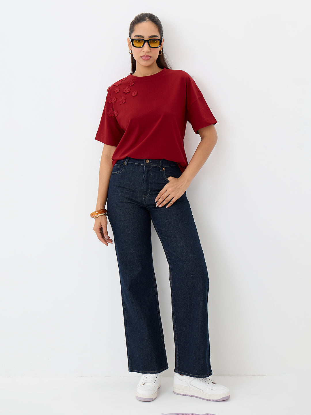 TrueStretch Red Flower Patch T-shirt