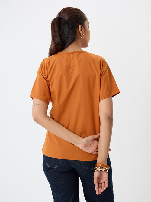 PaperLite Poplin Rust Side Tie-Up Top