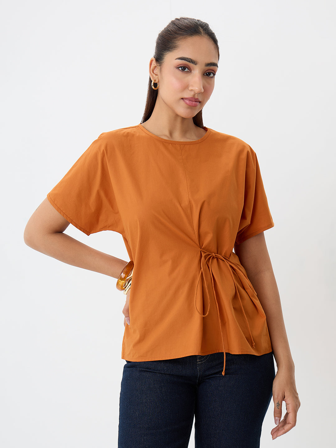 PaperLite Poplin Rust Side Tie-Up Top