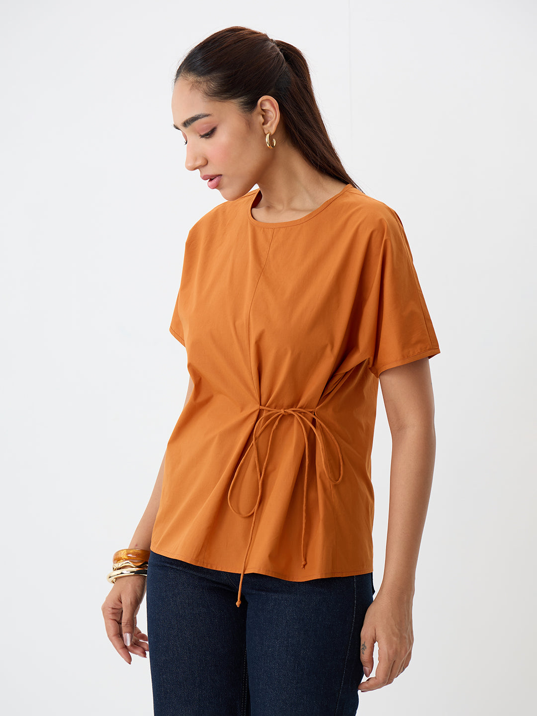 PaperLite Poplin Rust Side Tie-Up Top